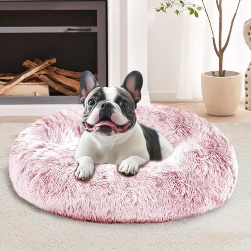 Vista 18 de JOLLYVOGUE - Cama calmante para perros y gatos pequeños y medianos, antiansiedad, redonda, suave, acogedora con parte inferior antideslizante
