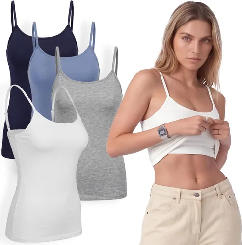 Vista 68 de Emmalise Camiseta de mujer con brasier integrado, soporte de tela sin varillas, camisola corta