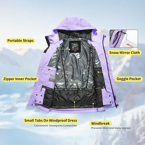 Vista 4 de HIGH EXPERIENCE Chaqueta de esquí para snowboard, nieve, invierno, impermeable, aislada, resistente al viento, chaqueta cálida con capucha