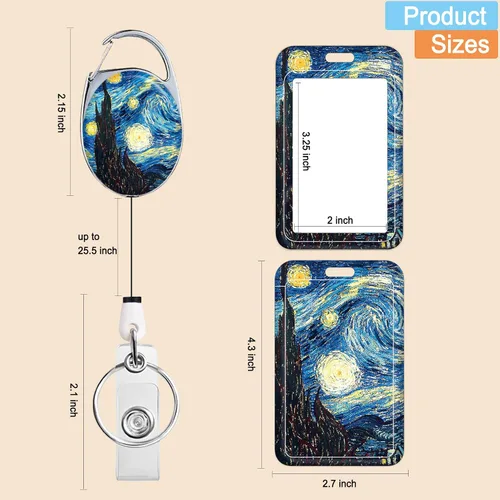 Vista 2 de Portacarnet Retráctil, Carrete de Credencial con Clip para Cinturón de Patrón Estampado Lindo con Llavero, Protector de Tarjeta de Identificación
