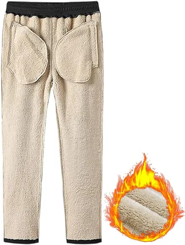 Vista 2 de FASKUNOIE Pantalones de forro polar de invierno para hombre, pesados y cálidos, con forro de sherpa, pantalones deportivos para correr con bolsillos