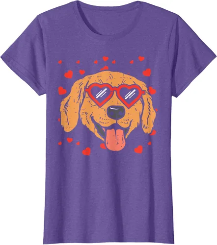 Vista 22 de Golden Retriever cara corazón gafas día de San Valentín perro regalo camiseta Negro
