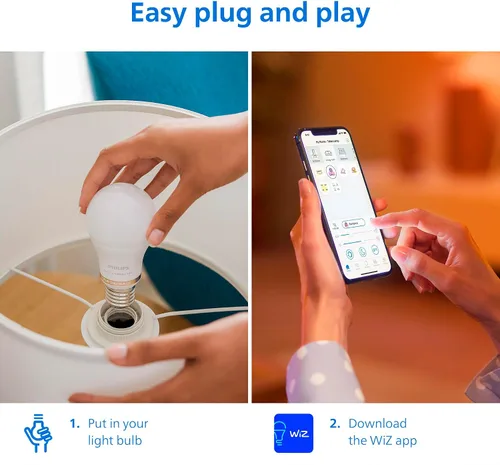 Vista 5 de Philips Smart Lighting - Bombillas conectadas, paquete de 2, color A19 60W 800LM E26 luces LED para interiores, bombillas inteligentes con detección
