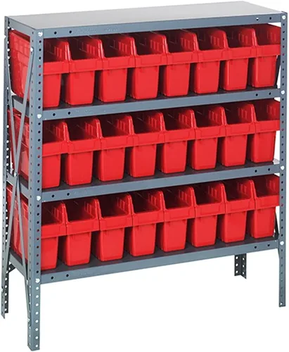 Vista 119 de Quantum QSBU-245BK Heavy Duty Shelving Unit with (7) Shelves and (24) QUS245 Black Bins for Garage Warehouse Storage Distribution 400 lb Load