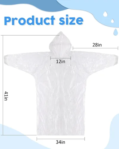 Vista 4 de JaGely Paquete de 80 ponchos de lluvia desechables para adultos, a granel, boda, familia, viajes, sin hogar, paquete con capucha con cordón y manga