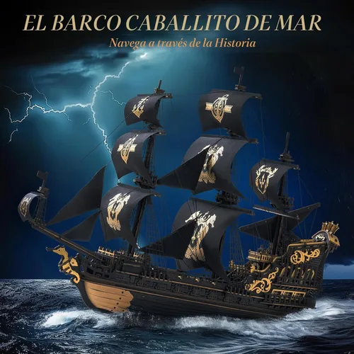 Vista 2 de Rompecabezas 3D de madera ROKR para adultos, kit de modelo de barco caballito de mar, rompecabezas 3D de 603 piezas para adultos y adolescentes
