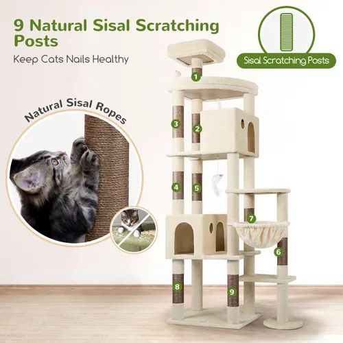 Vista 5 de Globlazer Árbol Gigante para Gatos, Árbol para Gatos de 83 Pulgadas para Gatos Grandes Adultos de Interior, Torre XXL para Gatos con 9 Postes