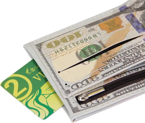 Vista 5 de Billetera de piel con diseño de billete de dólar con bolsillos plegables portatarjeta de crédito portafotos de LUI SUI 100 dorado 4331224119