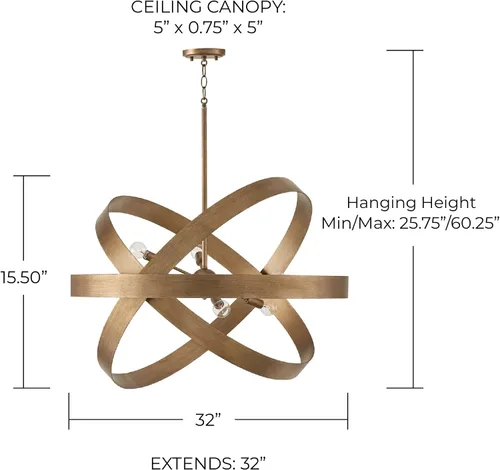 Vista 3 de Capital Lighting 439061ML Jude - Colgante geométrico moderno de metal llamativo, 6 luces, 360 vatios totales, 16 pulgadas de alto x 32 pulgadas