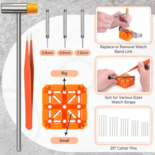 Vista 11 de Ohuhu - Kit de reparación de reloj, 192 piezas mejoradas de alta resistencia para extracción de eslabones de reloj, kit de herramientas de repuesto