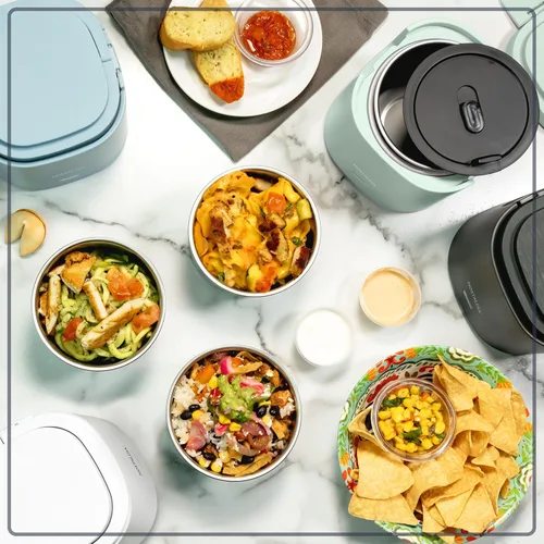Vista 8 de Nostalgia Fiambrera portátil calentada – Calentador de alimentos de acero inoxidable de 2.5 tazas – Cable desmontable, tapa a prueba de fugas, asa