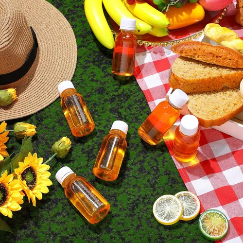 Vista 4 de Zubebe 24 botellas de plástico de 3.4 onzas líquidas con tapas, tarros transparentes reutilizables con tapas, botellas de viaje, a prueba de fugas