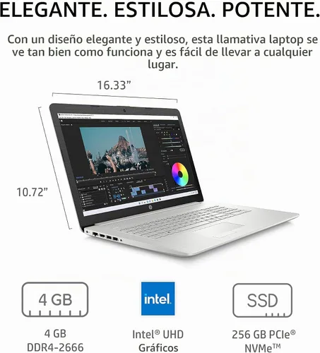 Vista 4 de HP PC portátil 17, Intel Core de 11 generación, 4 GB de RAM, SSD de 256 GB, gráficos UHD, pantalla HD+ de 17.3 pulgadas, Windows 11 Home, combo