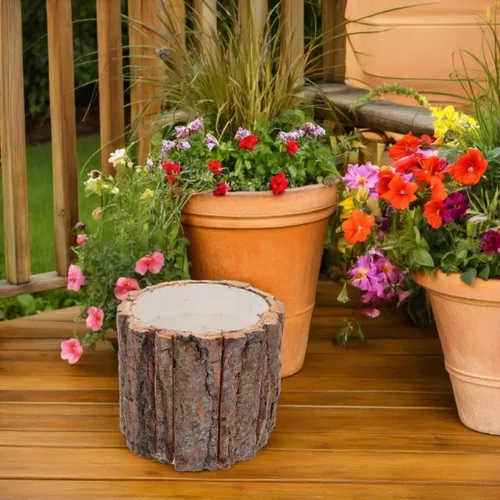 Vista 7 de DOITOOL Maceta de troncos de troncos de madera, maceta rústica de corteza para centros de mesa, bodas, fiestas, hogar, oficina, balcón, decoración