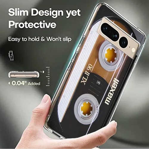 Vista 2 de Compatible con Google Pixel 7 Pro Case, Vintage 80s 90s Retro Music Cassette Mixtape Slim a prueba de golpes Funda protectora de TPU para niñas