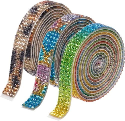 Vista 9 de MECCANIXITY 3 rollos de cinta de diamantes de imitación autoadhesiva de 3 yardas y 0.315 in para proyectos de artes y manualidades, pasteles