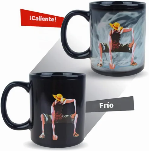 Vista 2 de Taza de café cambiante Luffy de una pieza Taza de café de cerámica reactiva sensible al calor