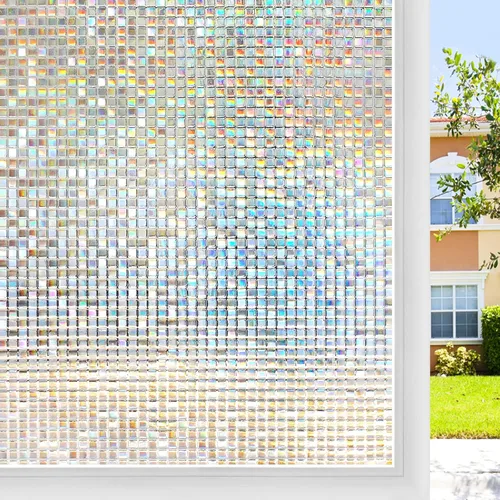 Vista 10 de rabbitgoo Película de privacidad para ventana con diseño de vidrio emplomado, película decorativa de arcoíris en mosaico, tinte estático removible