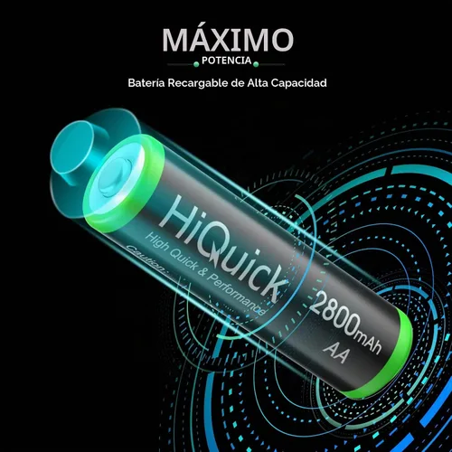 Vista 6 de HiQuick 2800 mAh AA Baterías Recargables de Alta Capacidad de Alto Rendimiento, Carga Previa 1.2V, Paquete de 8