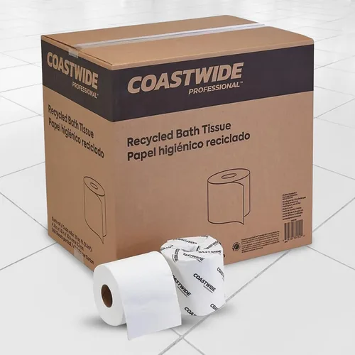 Vista 4 de Coastwide Papel higiénico reciclado profesional, 2 capas, blanco, 360 hojas/rollo, 48 rollos/caja