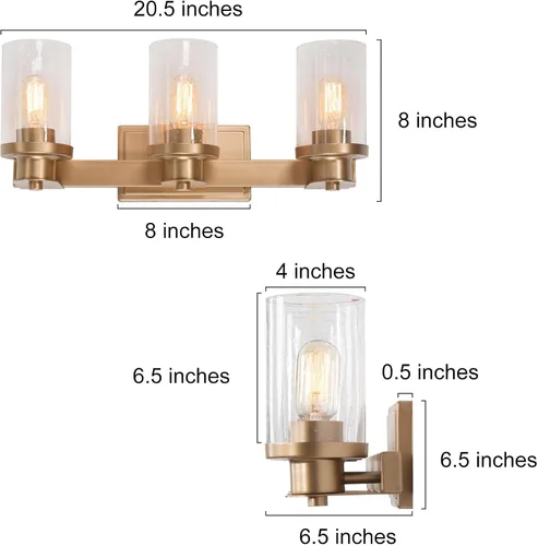 Vista 5 de Durent Lighting Moderna lámpara de baño, tocador de 3 luces con pantalla de vidrio semillado, 20.5 x 7.9 x 6.7 pulgadas, oro satinado, certificado