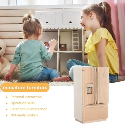 Vista 3 de BESPORTBLE Miniatura de madera de casa de muñecas nevera sin pintar Mini modelo de nevera para casa de muñecas Cocina Escena Decoración Refrigerador