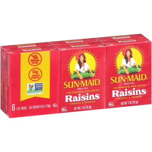Vista 3 de Sun-Maid Pasas sin semillas, aperitivos para llevar, 1 oz, 6 unidades, paquete de 3, (18 paquetes en total)