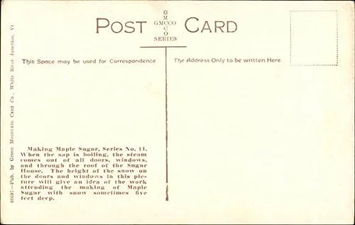 Vista 2 de Boiling the sap, a sugar house in operation Vermont VT Original Antique Postcard