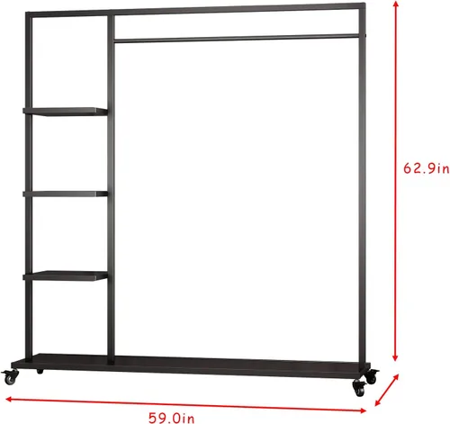 Vista 7 de Percheros de ropa negros con estante, perchero de ropa para boutiques, percheros industriales resistentes, exhibición de múltiples usos