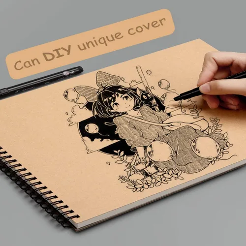 Vista 4 de Cuaderno de bocetos, papel de dibujo de 5.5 x 8.5 pulgadas, encuadernado en espiral, encuadernado (98 libras/5.64 oz/m²), paquete de 1, cuaderno