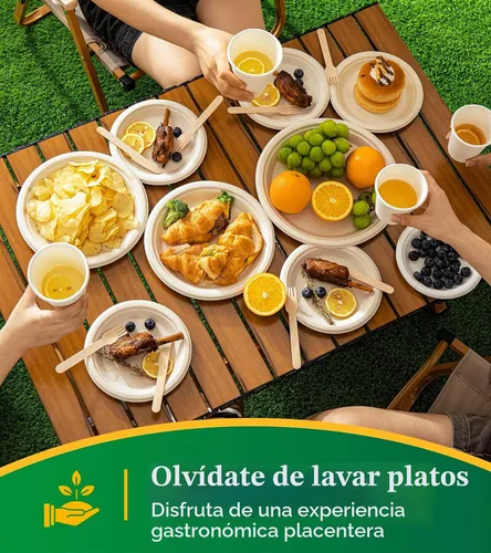 Vista 6 de 125 unidades de platos de papel compostables, platos desechables resistentes de 6 pulgadas por bagazo biodegradable, platos de postre a granel