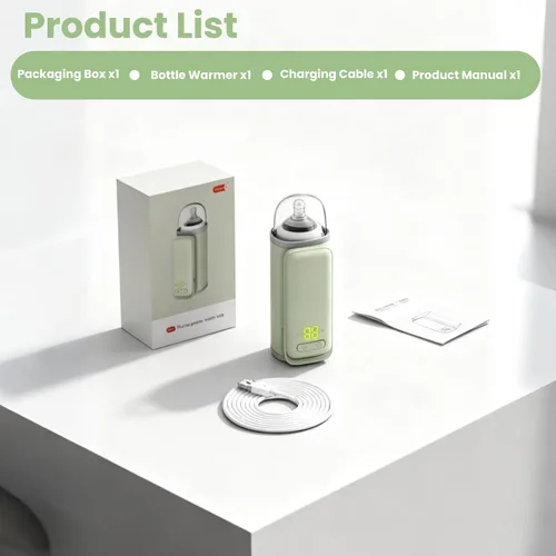 Vista 7 de Calentador de botellas aislado portátil, calentador de bebé sin agua, 6000 mAh y control de temperatura de 6 niveles, con una pequeña luz de altura