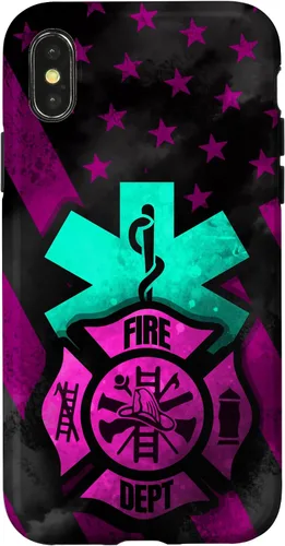 Vista 5 de EMT EMS Firefighter Pink Turquoise Fire Rescue American Flag Case for iPhone 16