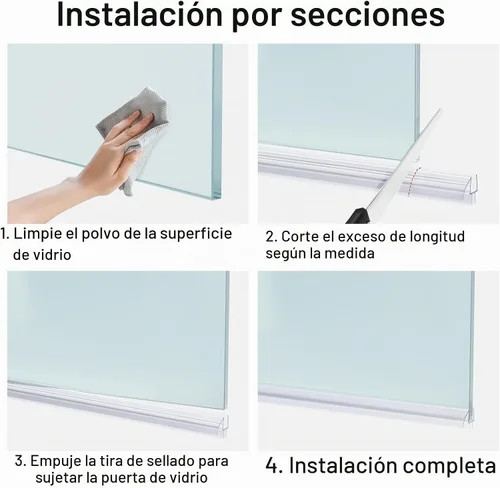 Vista 6 de AmazerBath Sello inferior de puerta de ducha sin marco de 39 pulgadas (juego de 2) – transparente, adecuado para vidrio de 3/8 pulgadas