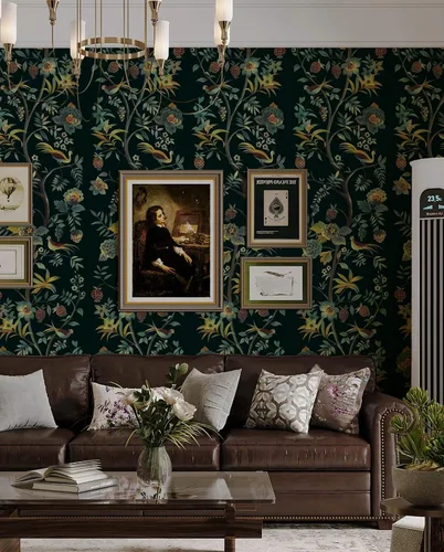 Vista 5 de Toduso Papel tapiz para despegar y pegar, papel tapiz floral vintage, papel de contacto con flores verdes, pájaros, árbol, papel de contacto