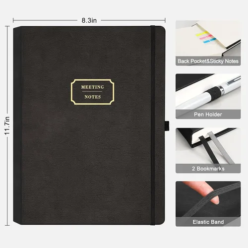 Vista 5 de EMSHOI Cuaderno de Reuniones para Trabajo con Pestañas Adhesivas - 240 Páginas, Planificador de Proyectos Tamaño A4, Organizador de Agenda/Actas