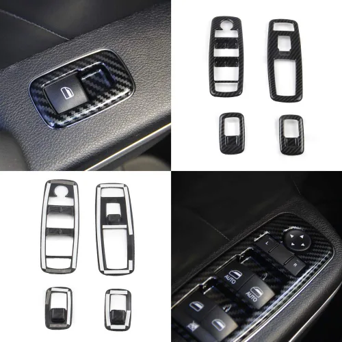 Vista 4 de Cubierta de panel de interruptor de elevación de ventana de fibra de carbono para Dodge Charger 2011+/ Chrysler 300 2015-2021 Negro