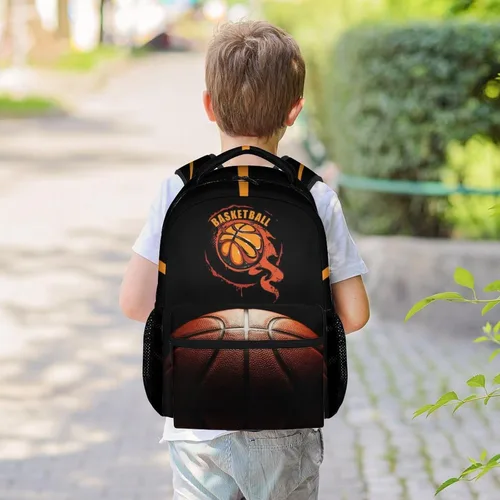 Vista 2 de Mochila escolar de baloncesto para niños, mochilas negras de 16 pulgadas para niños de 10 a 12 años, mochila ligera y fresca para viajes, Baloncesto