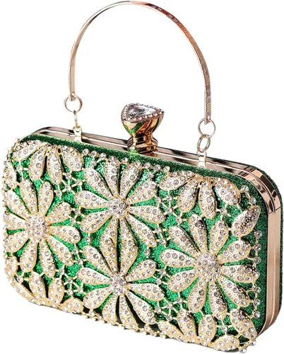 Vista 11 de Bolso de noche con flores de diamantes de imitación para mujer, monedero de lentejuelas brillantes, bolso de mano de cristal, bolso de hombro