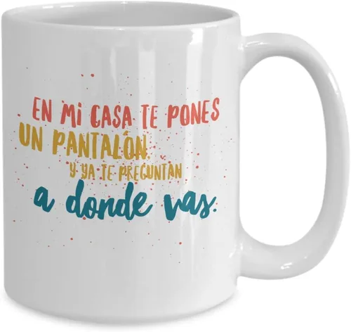 Vista 2 de Taza de Cafe Mi Casa Vaso, taza de téa divertidas, tazas personalizadas, café inspiradoras, taza con mensajes positivos. Blanco