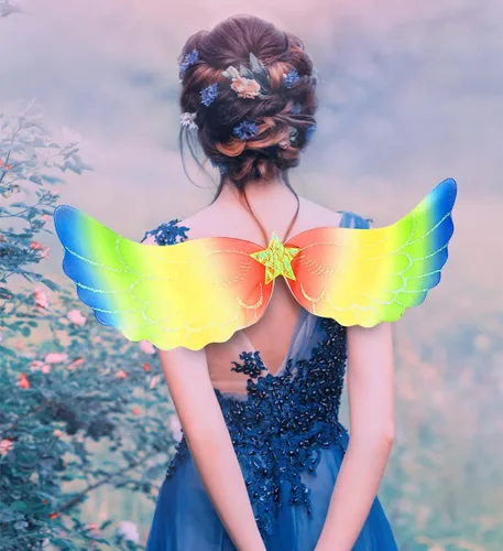 Vista 2 de Mozlly Wings One Size Fits Most Glittery Lightweight Breathable Fashion Wing with Elastic Straps for Cosplay
