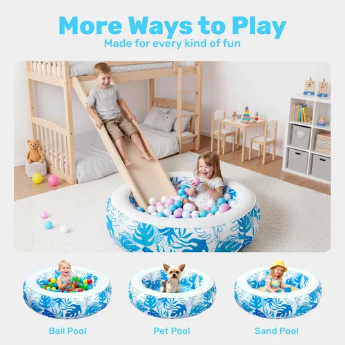 Vista 7 de SLOOSH Piscina inflable infantil para niños, piscina de 36 x 11 pulgadas con almohadilla suave para niños y niños pequeños, piscina redonda inflable