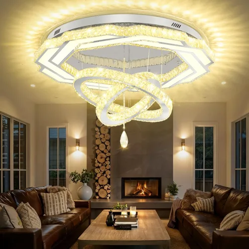 Vista 28 de Flashing God Candelabros de cristal modernos de 12 pulgadas, lámpara de techo de montaje empotrado, mini lámpara LED regulable para pasillo, lámpara
