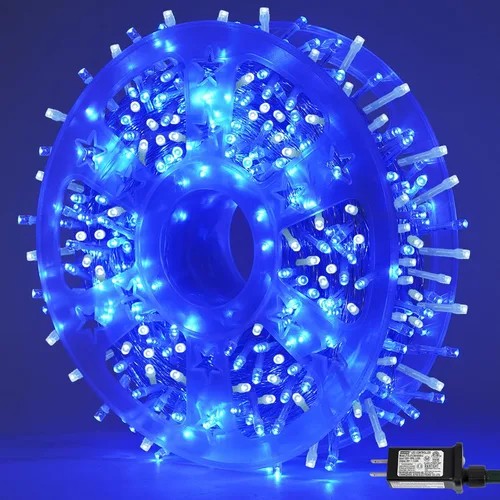 Vista 15 de QITONG Tira de luces rojas y verdes para exteriores, 165 pies, 500 luces LED de alambre transparente de Navidad para interiores, 8 modos de luz
