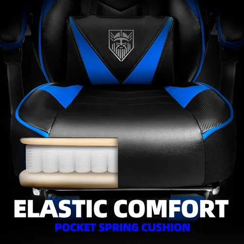 Vista 5 de Vonesse Silla para videojuegos, silla de juegos de respaldo alto con reposapiés y masaje, sillas de juegos para adultos con cojín de resorte