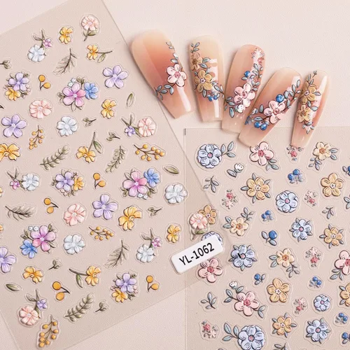 Vista 60 de 5 hojas de calcomanías de arte de uñas de mariposa, 3D coloridas mariposas, suministros de arte de uñas, mariposas, flores, calcomanías Con