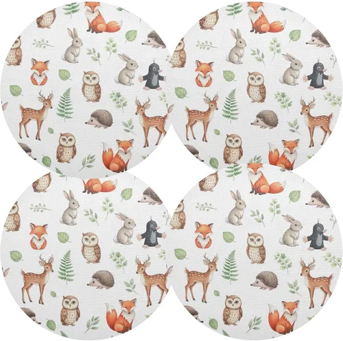 Vista 2 de Cute Animals Owl Fox White PVC Placemat, Non Slip Heat Proof Table Mat for Kitchen one sizex1