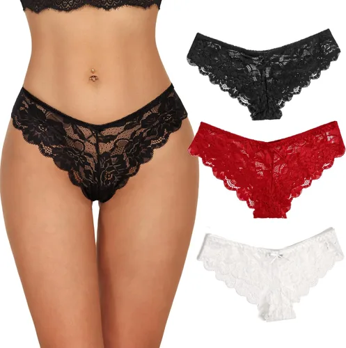 Vista 7 de Avidlove Bragas de Encaje Floral para Mujer Ropa Interior Sexy Hipster Bragas de Bikini Atrevidas Cintura en Forma de V Tangas 1 pieza negro