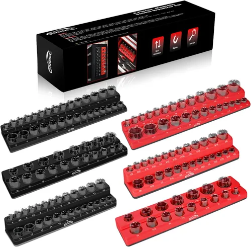 Vista 10 de GOOACC Organizador Magnético de Dados de 3/8", 2 Piezas Métrico y SAE Soportes de Dados de 3/8 pulgadas Bandeja Organizadora de Dados Sostiene 56