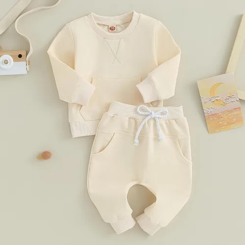 Vista 2 de Conjunto de ropa deportiva de manga larga con cuello redondo y pantalones para bebé niño